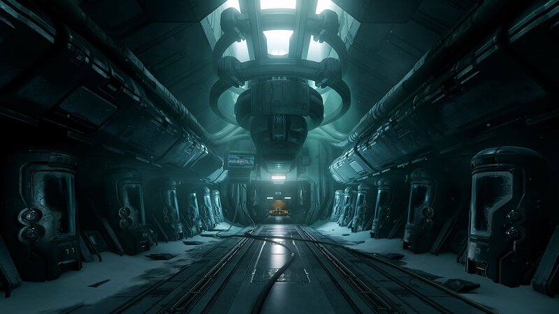 futuristic corridor with central hub