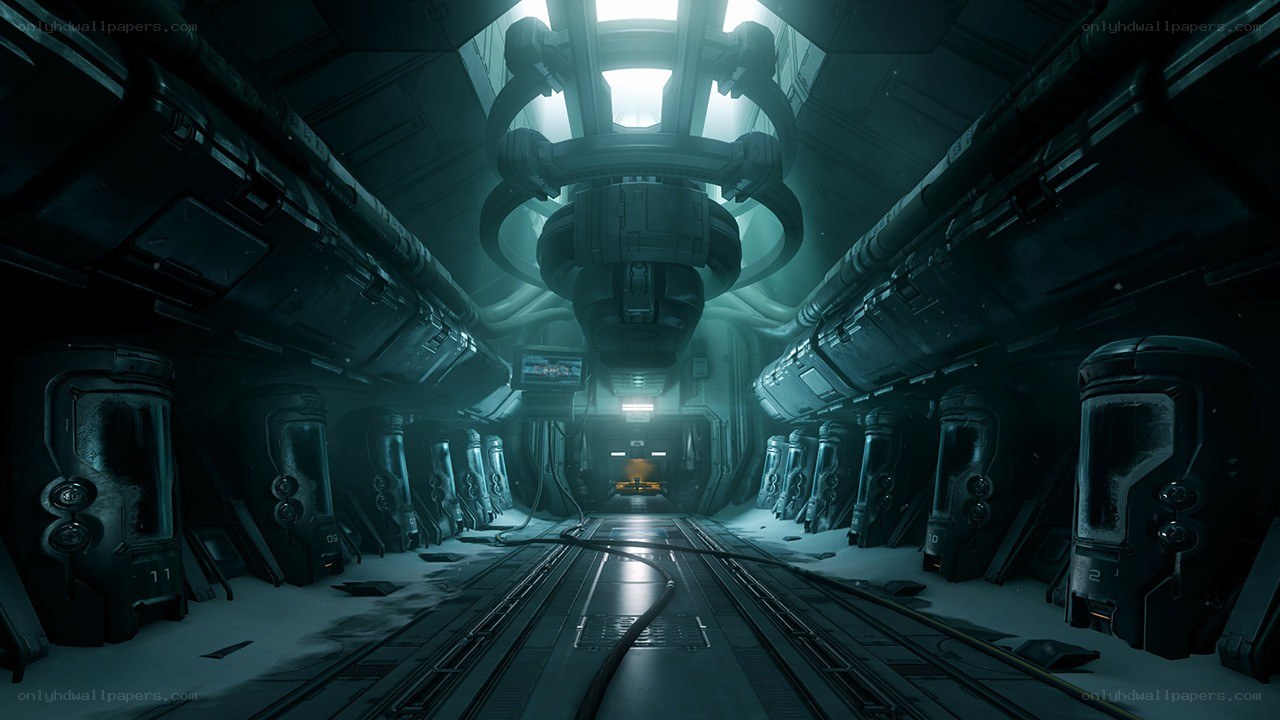 futuristic corridor with central hub