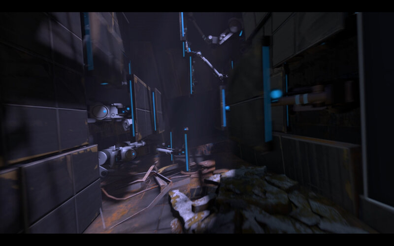 futuristic corridor with debris
