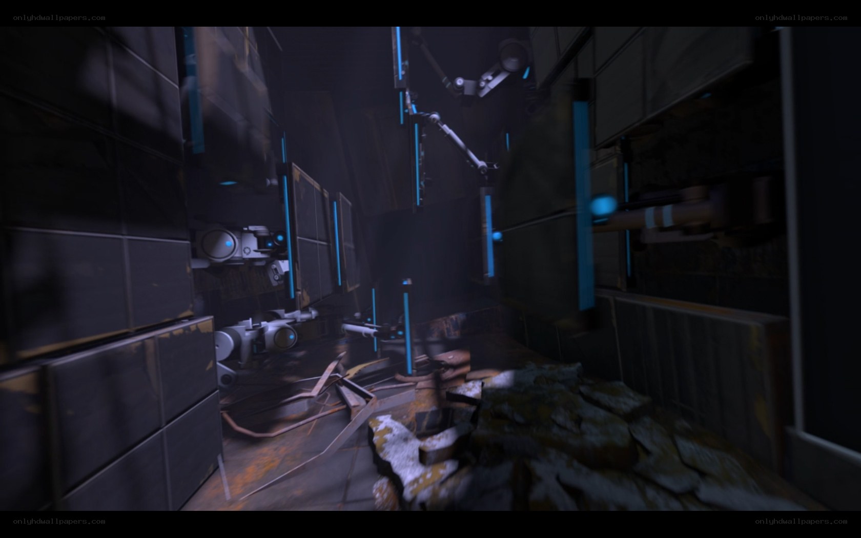 futuristic corridor with debris