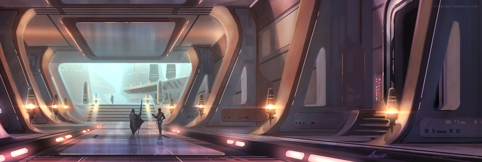 futuristic corridor with figures