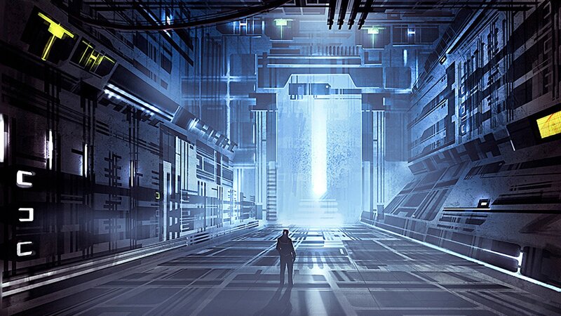 futuristic corridor with glowing light