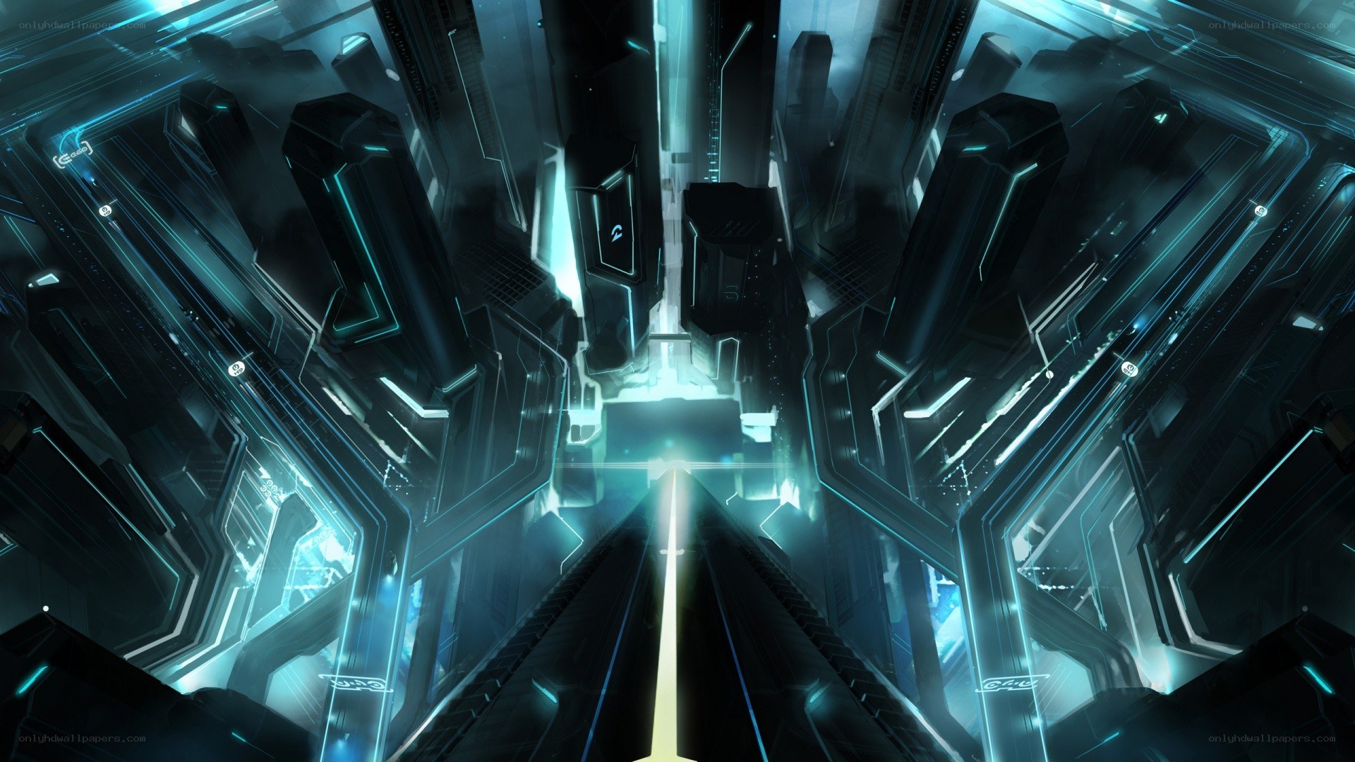 futuristic corridor with glowing lights