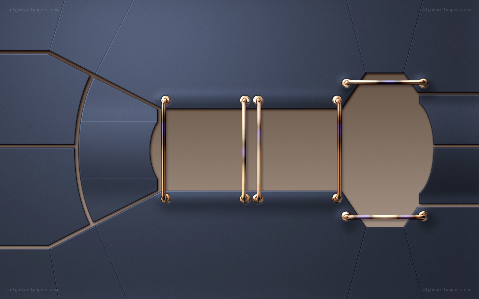futuristic corridor with golden railings