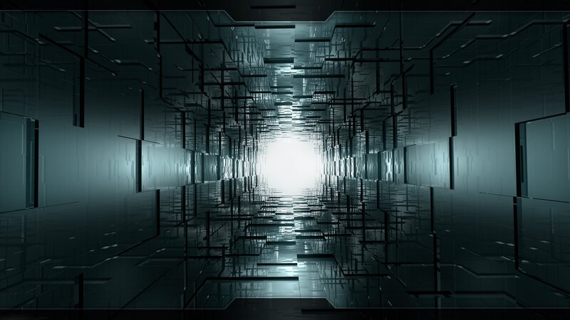 futuristic corridor with light at end