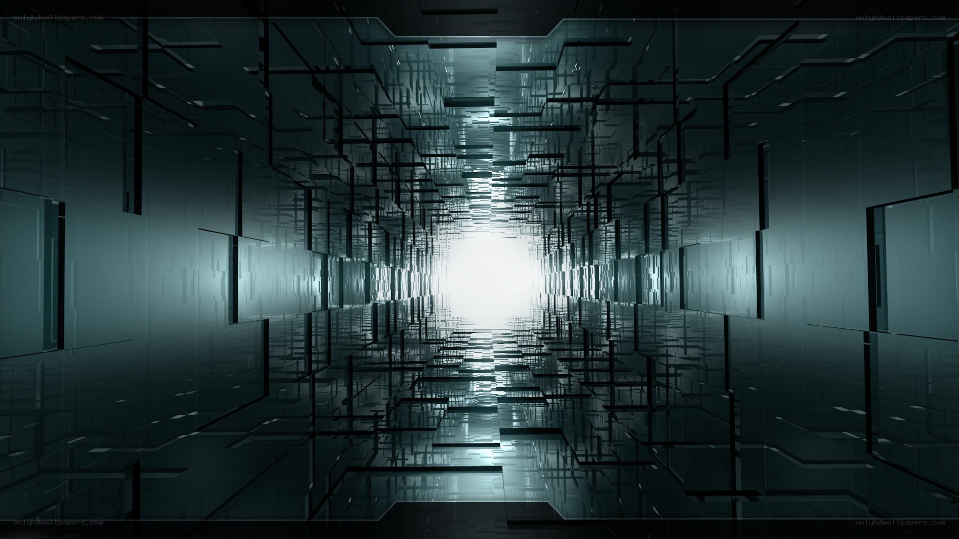 futuristic corridor with light at end