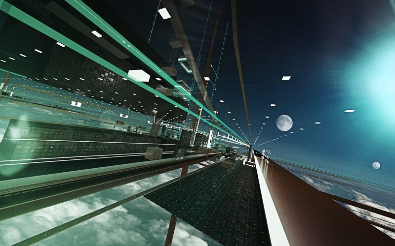 Futuristic Corridor with Moons
