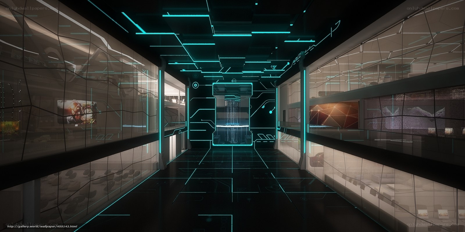 futuristic corridor with neon lights