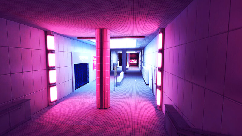 futuristic corridor with neon lights