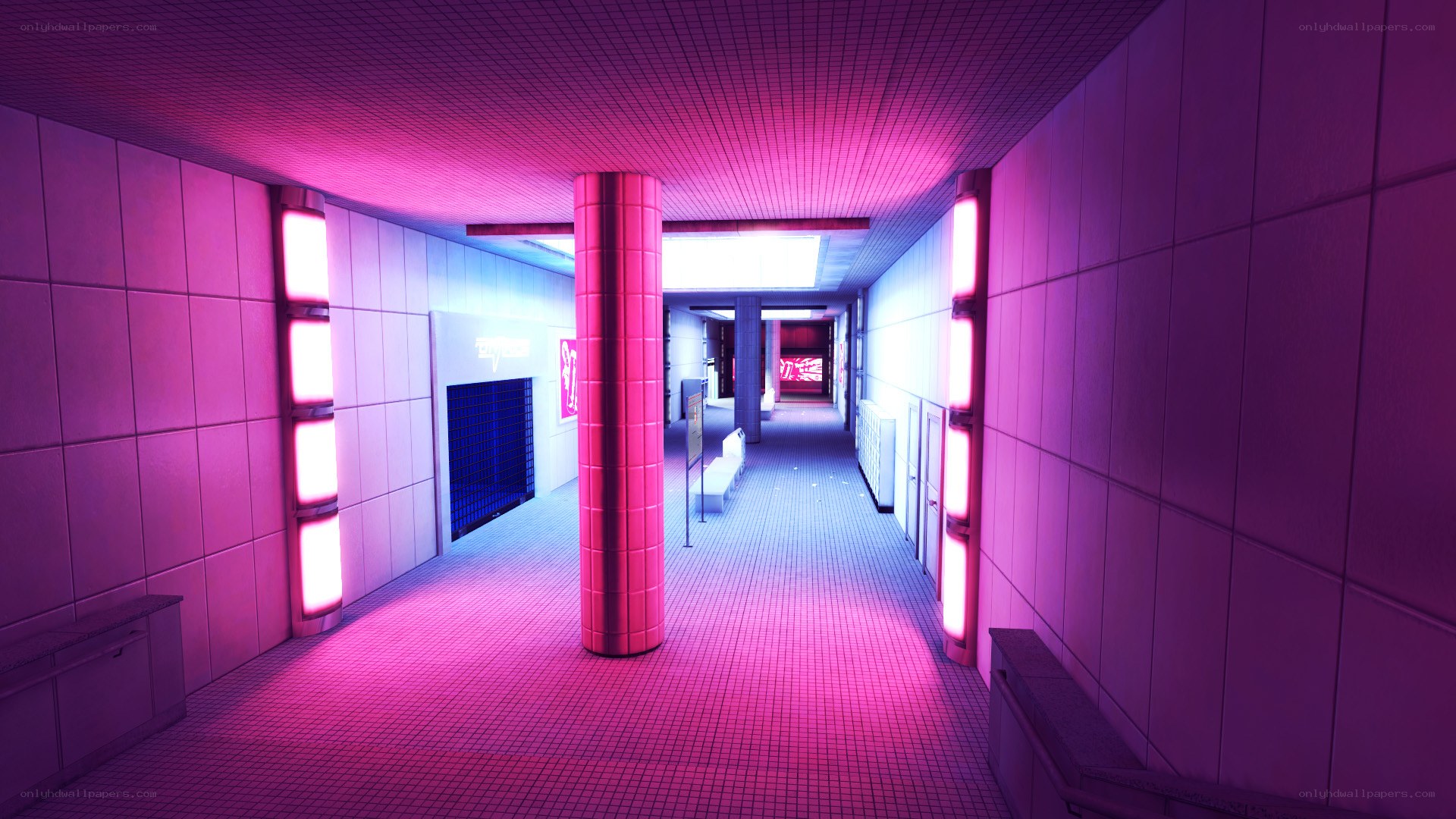 futuristic corridor with neon lights