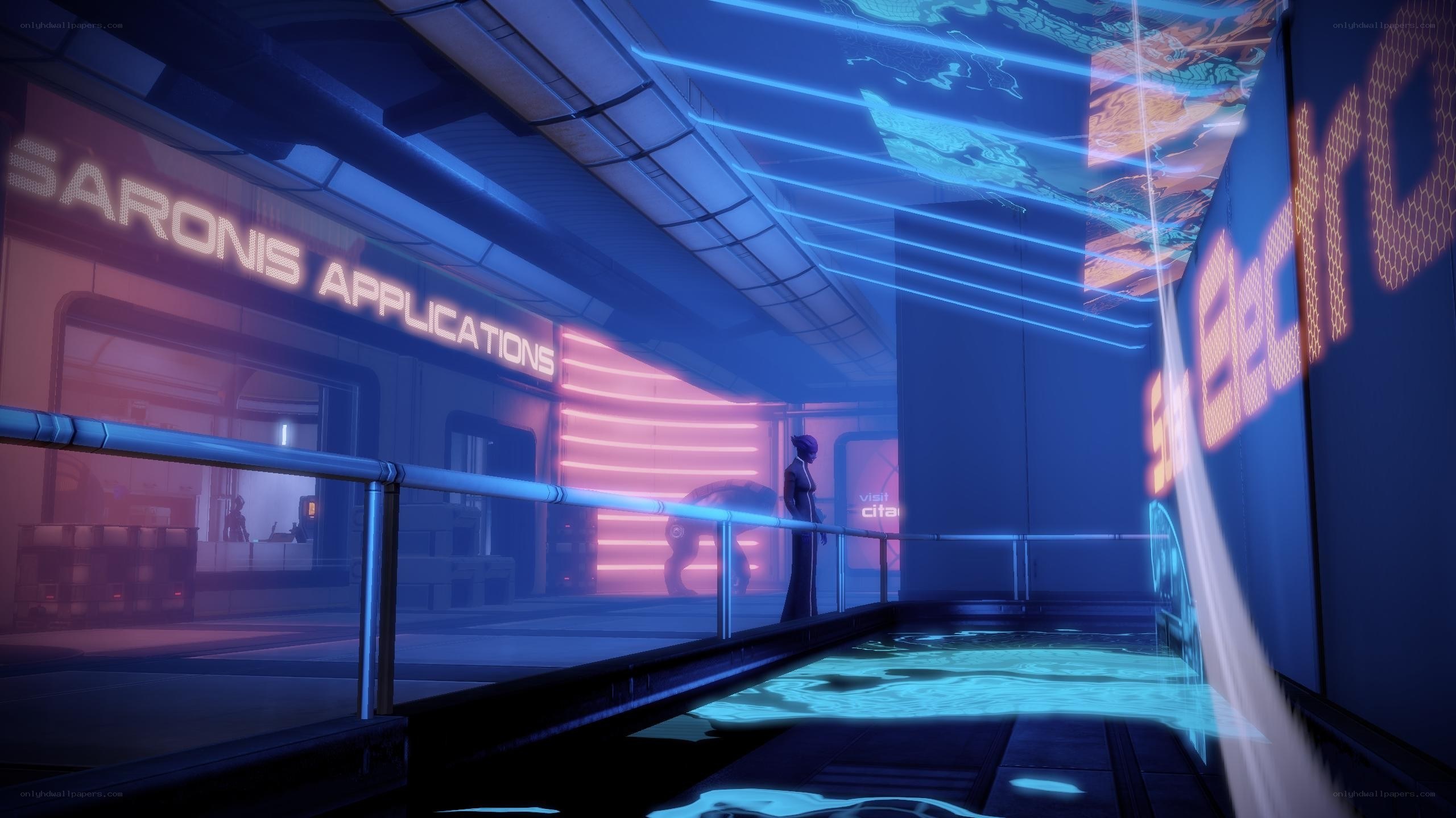 futuristic corridor with neon lights