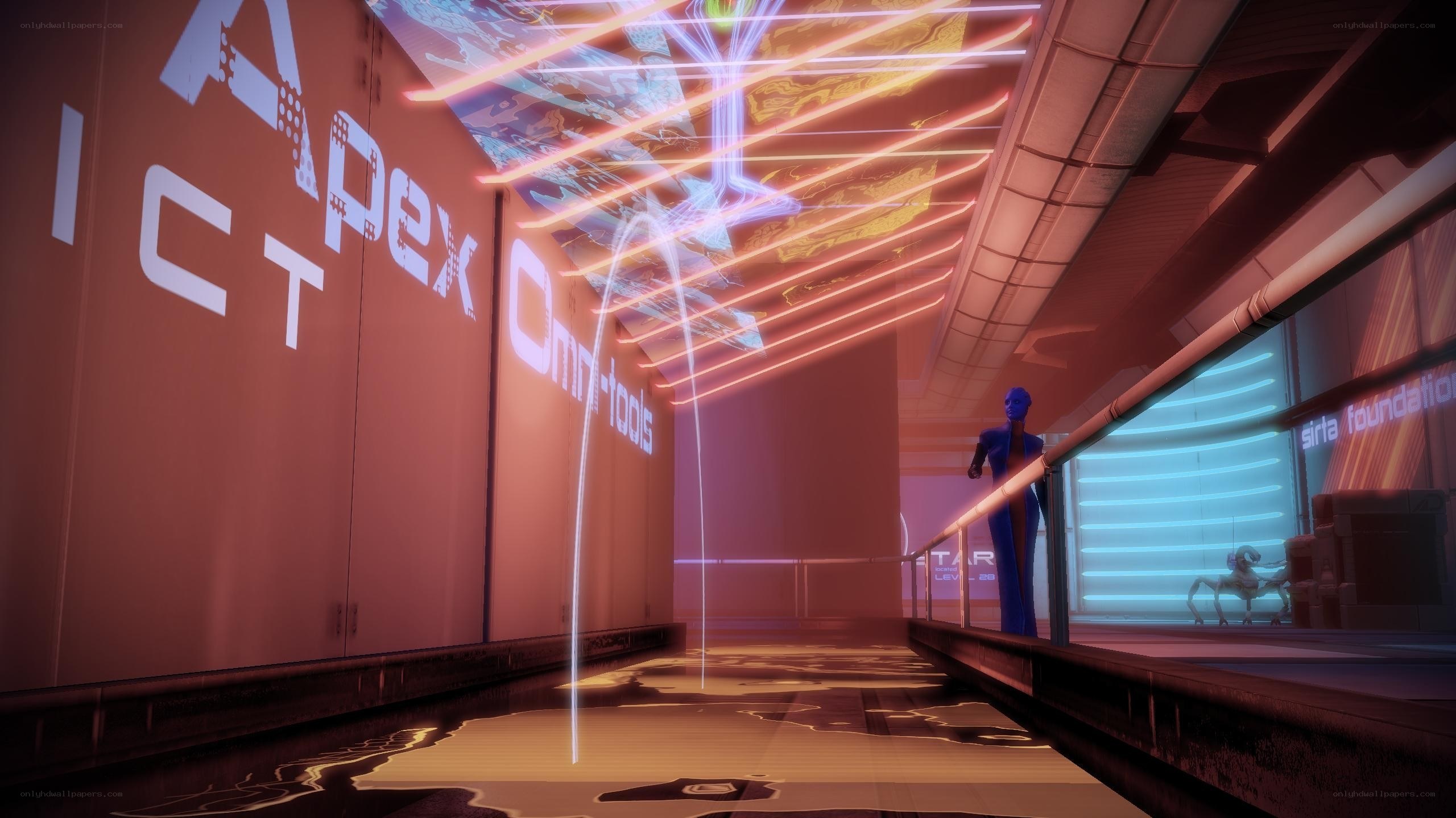 futuristic corridor with neon lights