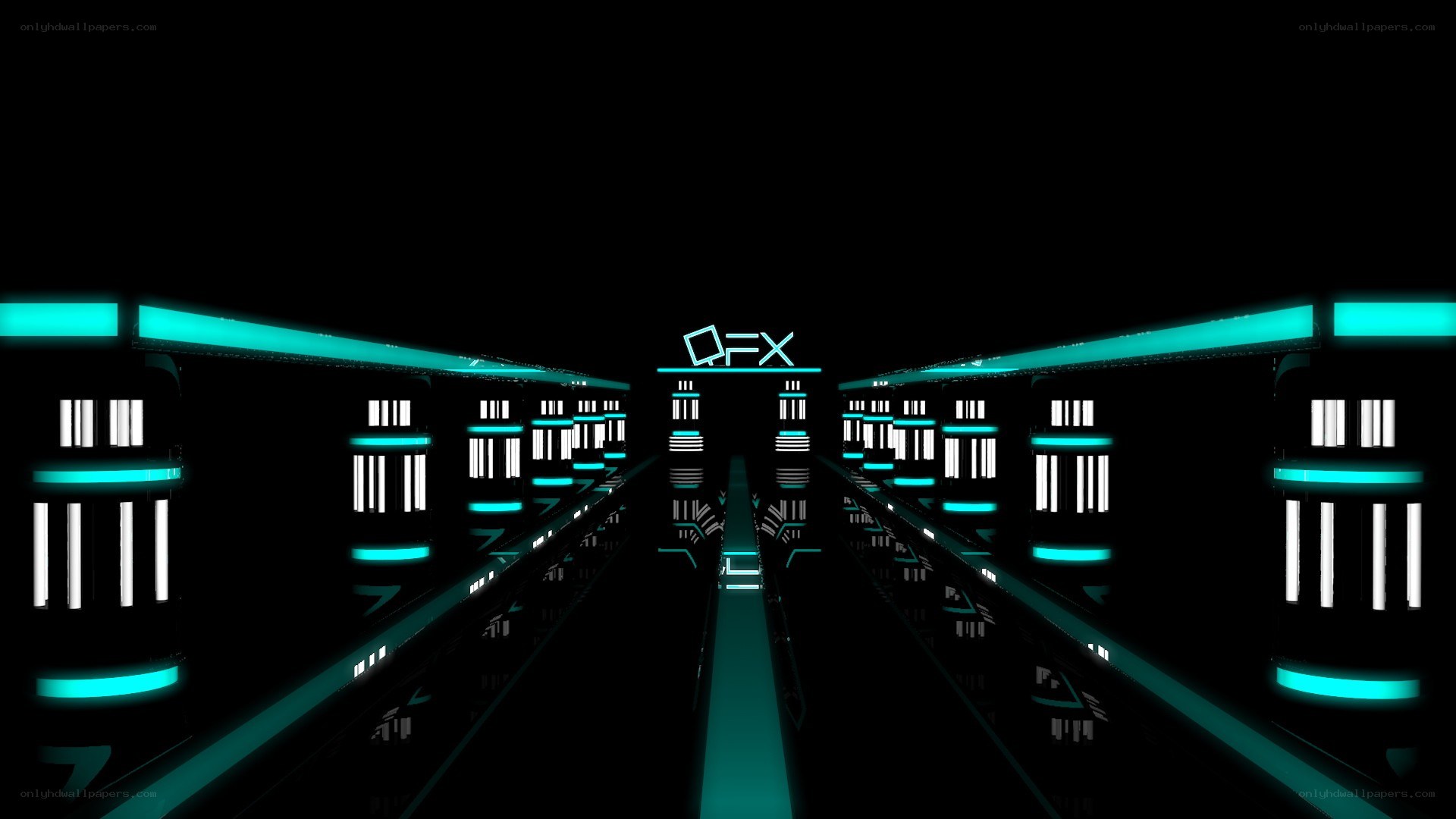 futuristic corridor with neon lights