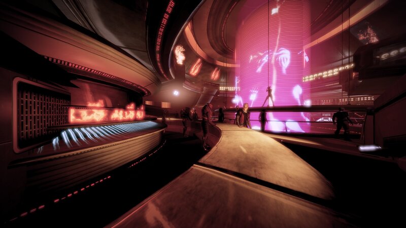 Futuristic Corridor with People — Red