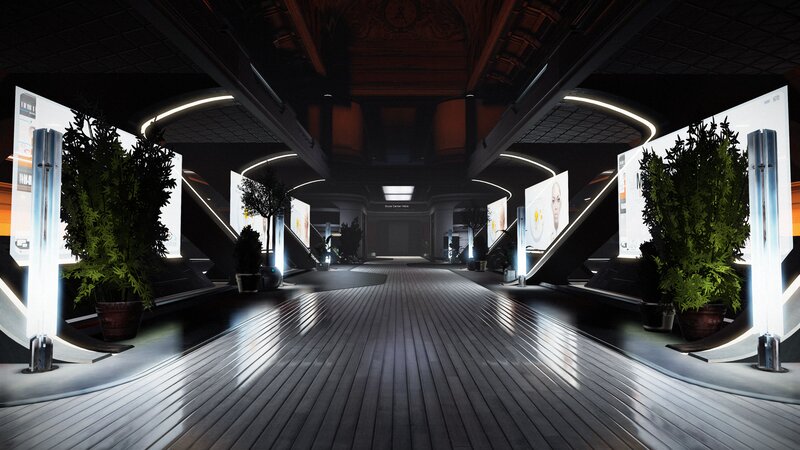 Futuristic Corridor with Plants