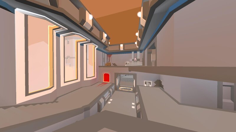 futuristic corridor with red door