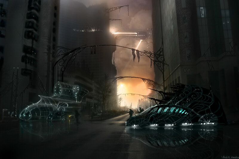 Futuristic Crashed Vehicles — Black