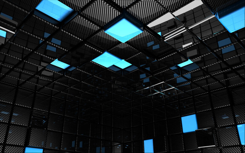 futuristic cube grid with blue lights