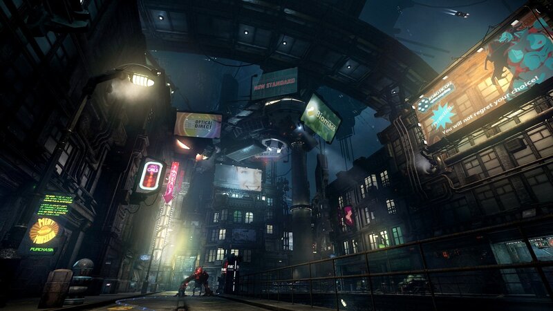 futuristic cyberpunk city street