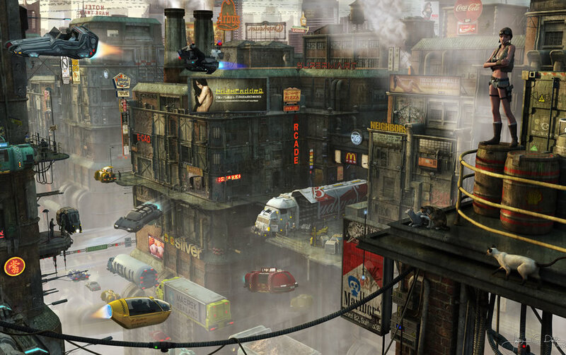 futuristic cyberpunk cityscape