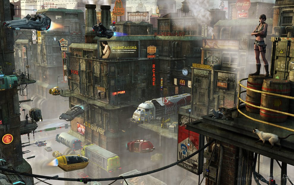 futuristic cyberpunk cityscape