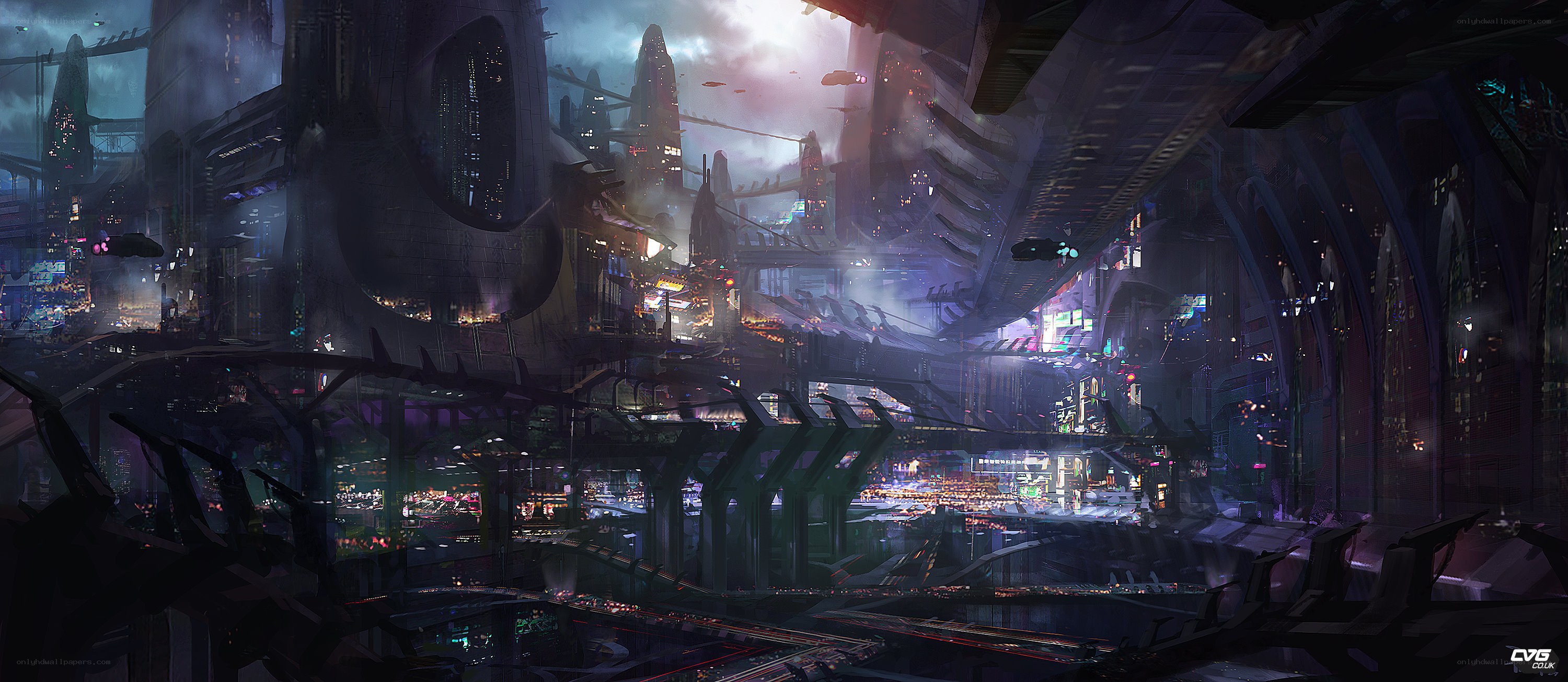 futuristic cyberpunk cityscape