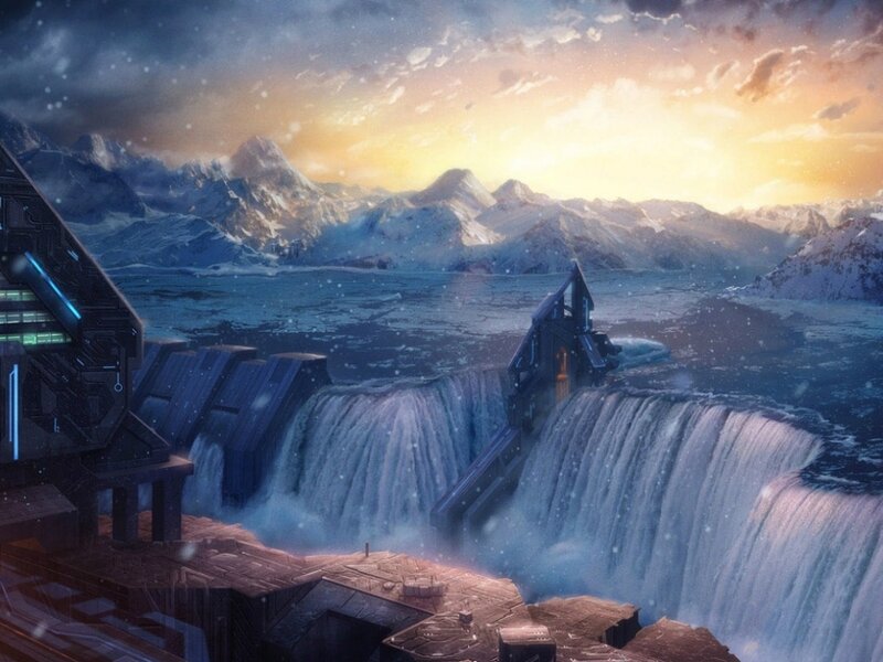 Futuristic Dam in Mountains