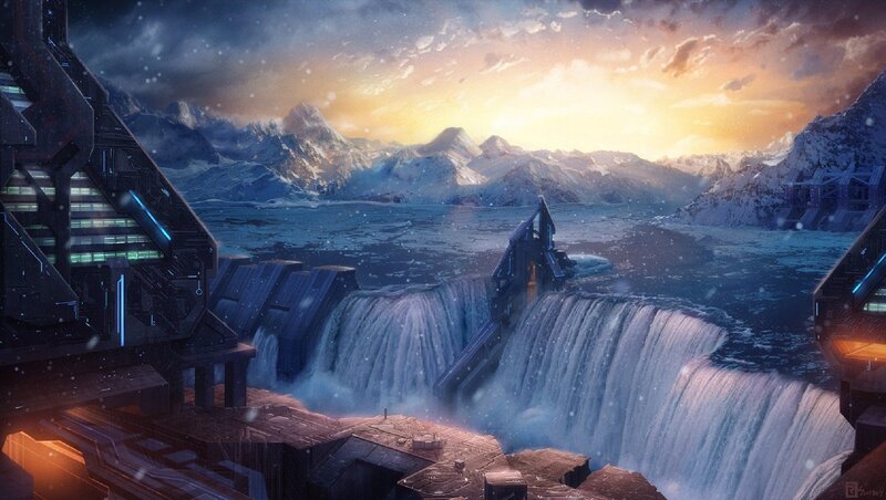 Futuristic Dam in Snow