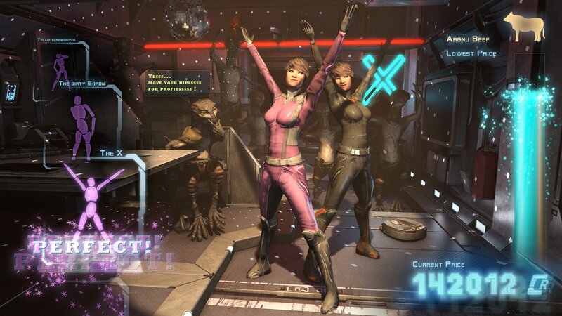 Futuristic dance game scene