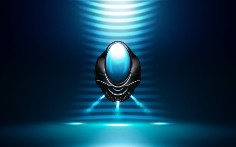 futuristic device with blue light