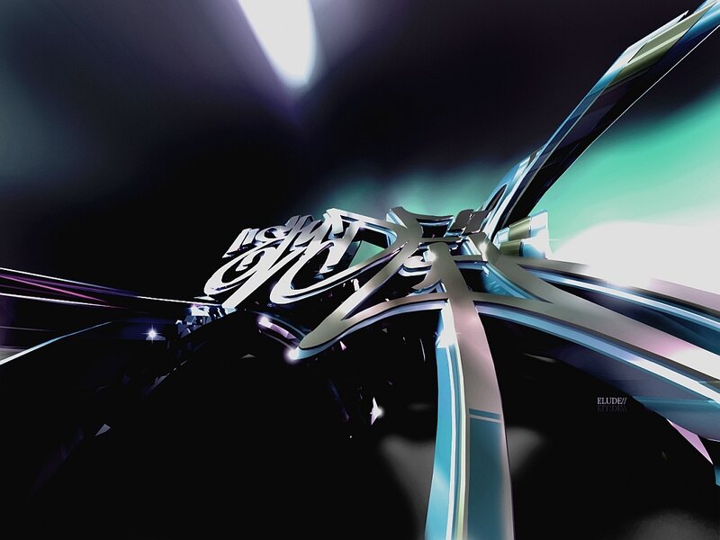 futuristic digital art with stylized text