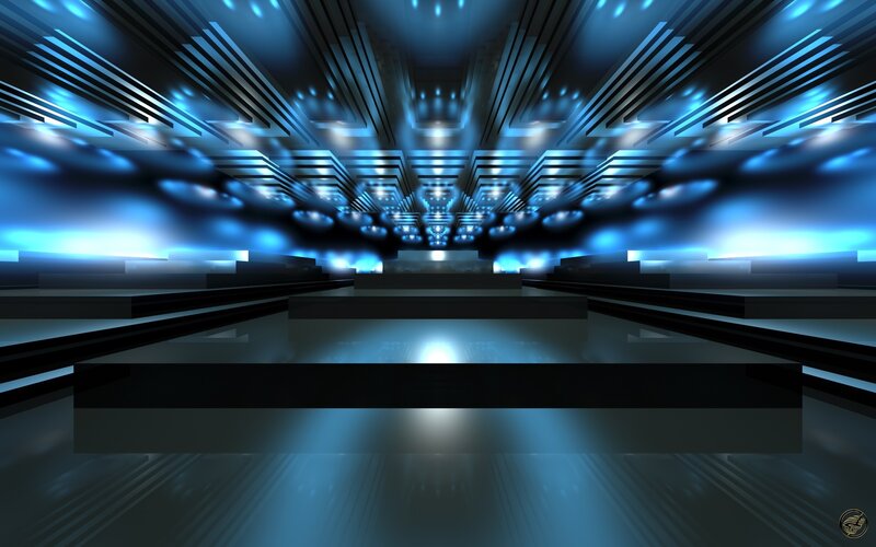 Futuristic Digital Corridor — Blue, Dramatic