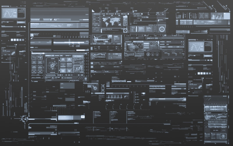 Futuristic Digital Interface — Black, Technological, Digital Art, Data Panels