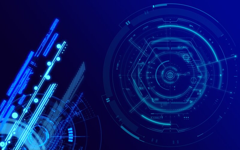 Futuristic Digital Interface — Blue, Technological, Digital Art, Circles