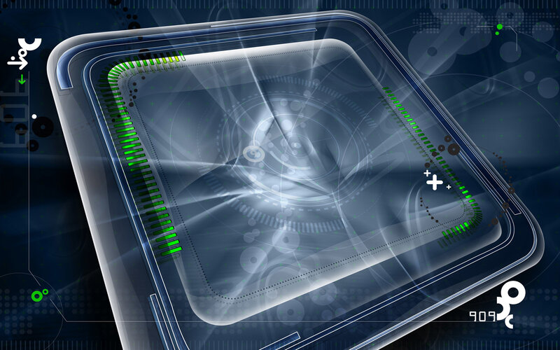 Futuristic Digital Interface — Blue, Technological, Digital Art, Green Bars