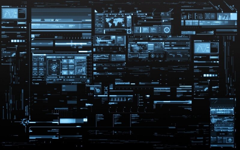 Futuristic Digital Interface — Blue, Technological, Digital Art