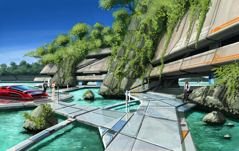 Futuristic Dock with Vehicles
