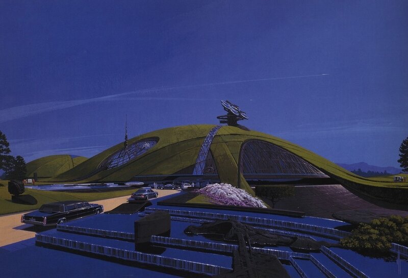 Futuristic Dome Building — Blue, Serene, Night