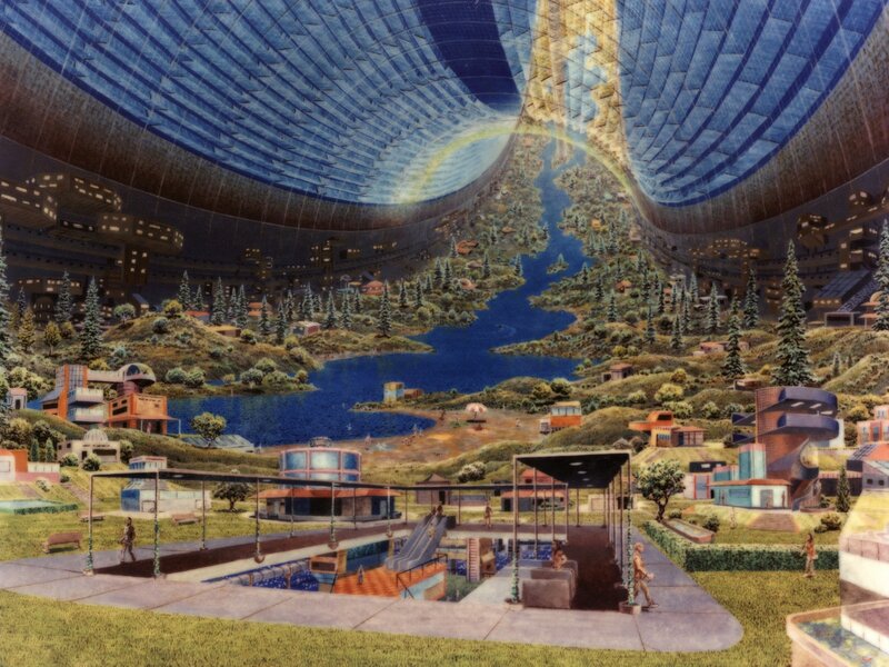 Futuristic Dome City — Blue, Serene, Night, Illustration