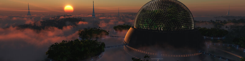 futuristic dome in clouds