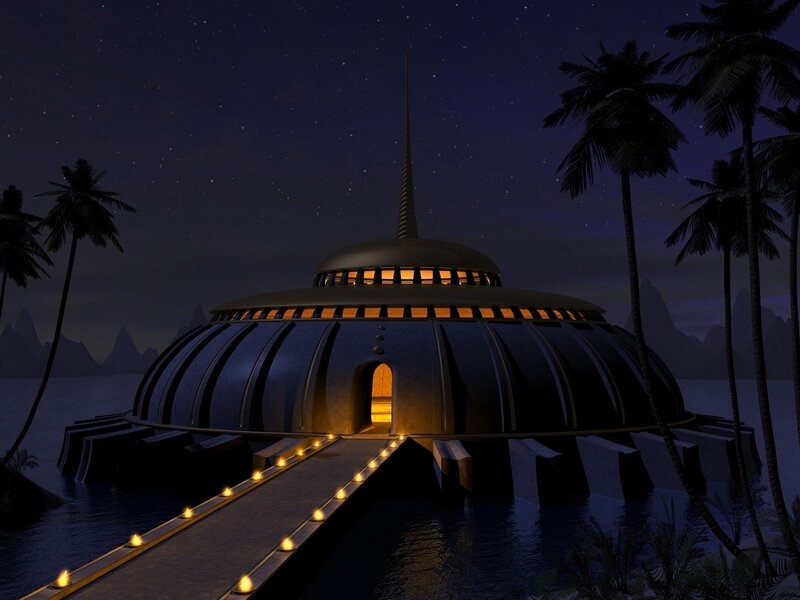 Futuristic dome on a tropical island