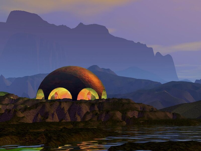 Futuristic dome on alien planet
