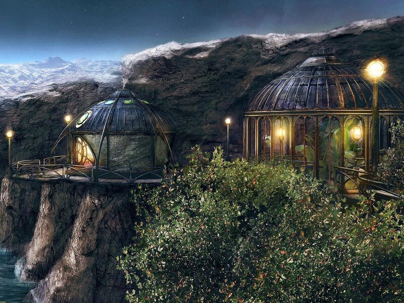 Futuristic domes on a cliff
