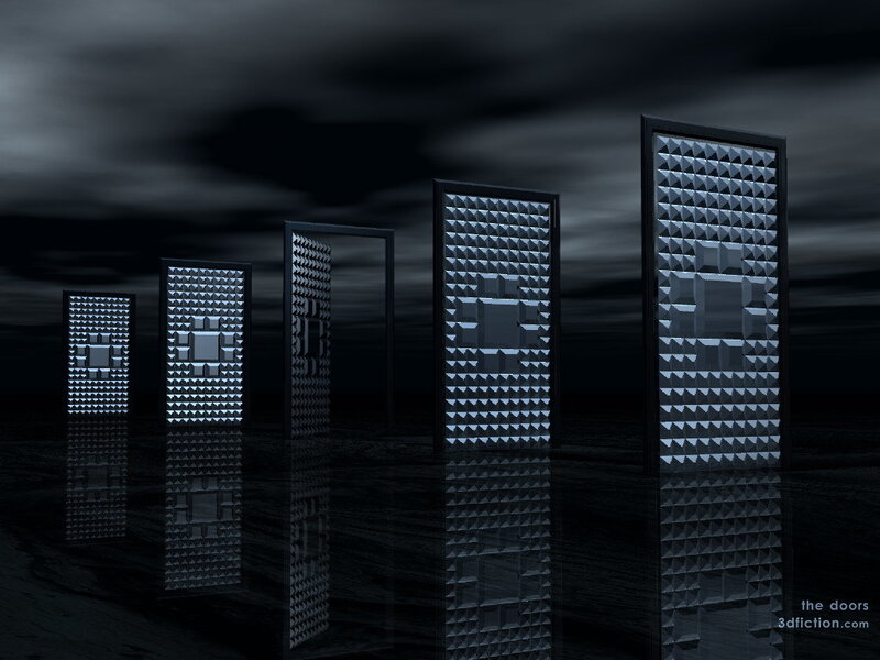 futuristic doors in dark landscape
