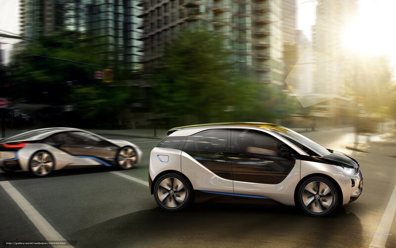 Futuristic electric cars in city