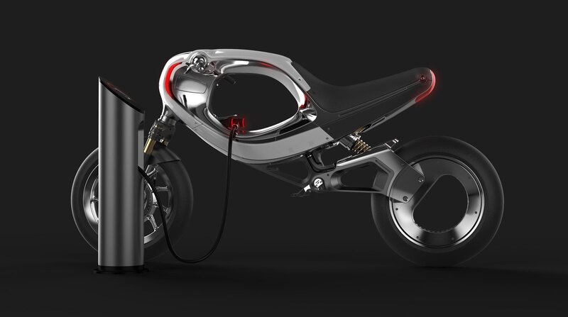 Futuristic Electric Motorcycle — Black, Dramatic