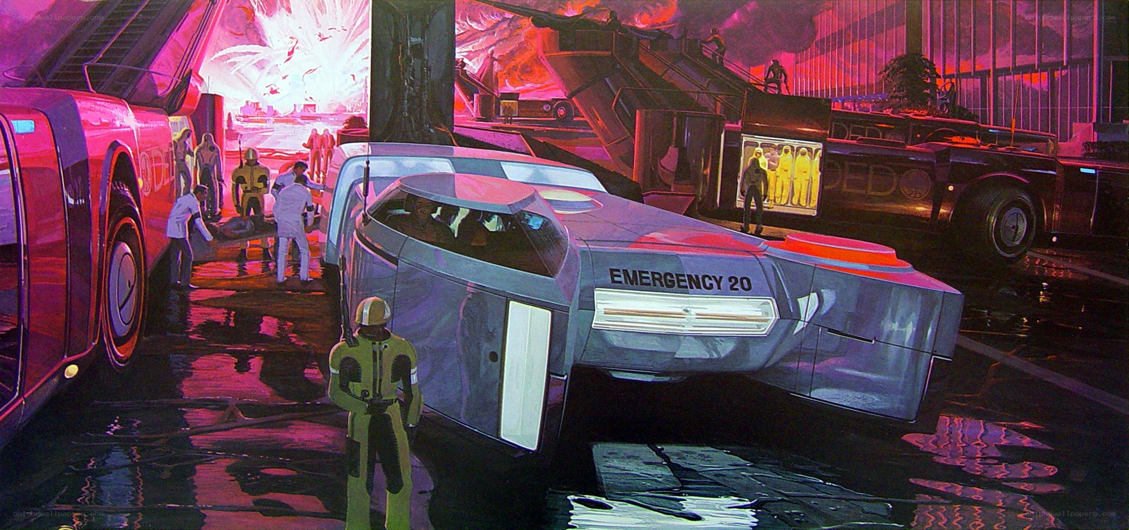 Futuristic emergency vehicle scene