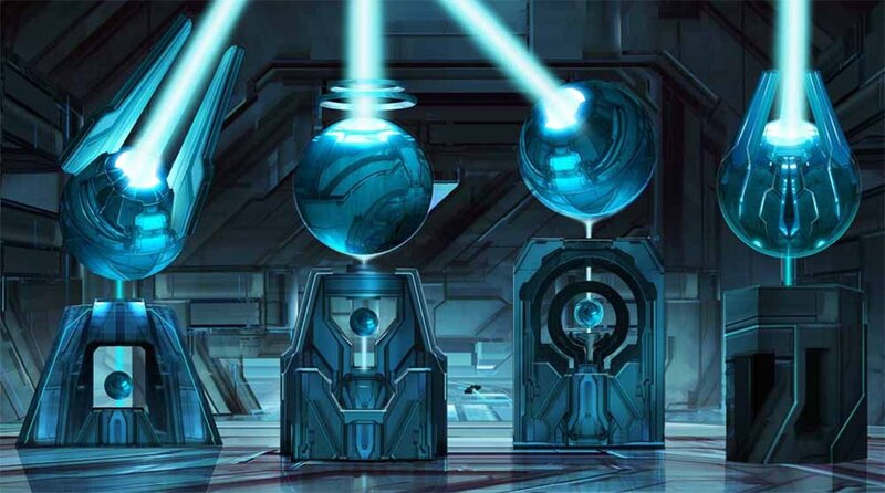 futuristic energy spheres in a lab