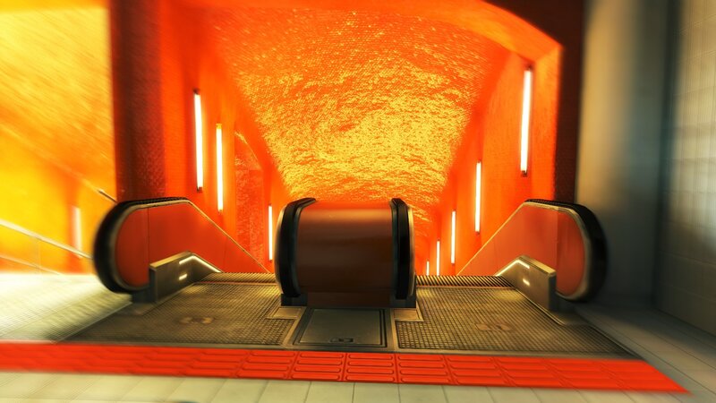 futuristic escalator tunnel