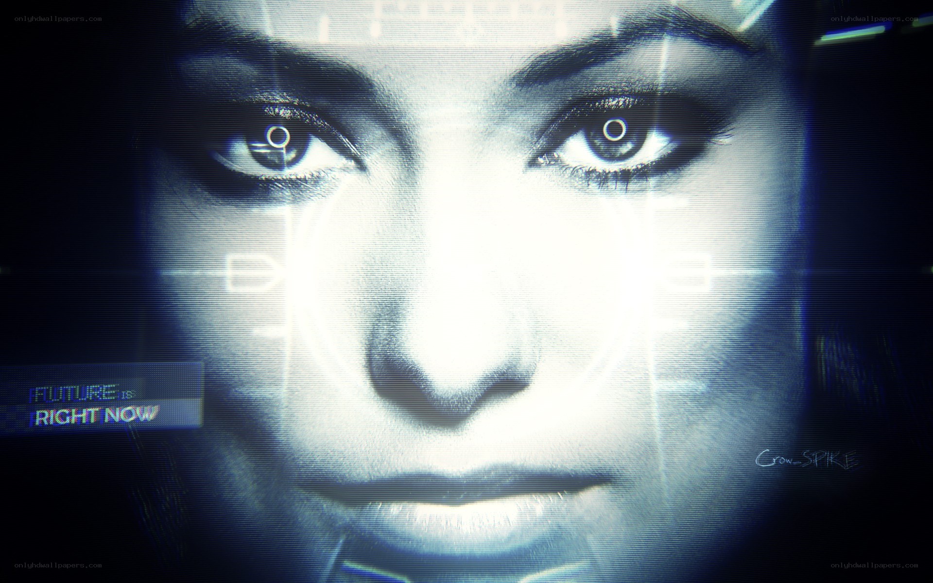 futuristic face with digital overlay